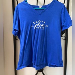 Scott Women’s V-Neck T-Shirt, EUC, Blue, Large